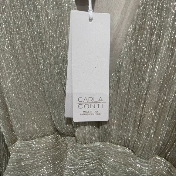 Carla Conti Shimmering Gold Maxi Dress V-Neck Long Sleeve Formal Gown Party XL - Picture 12 of 12